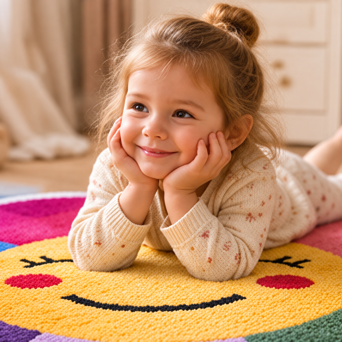 Vif – enfant allongée sur le tapis fleur