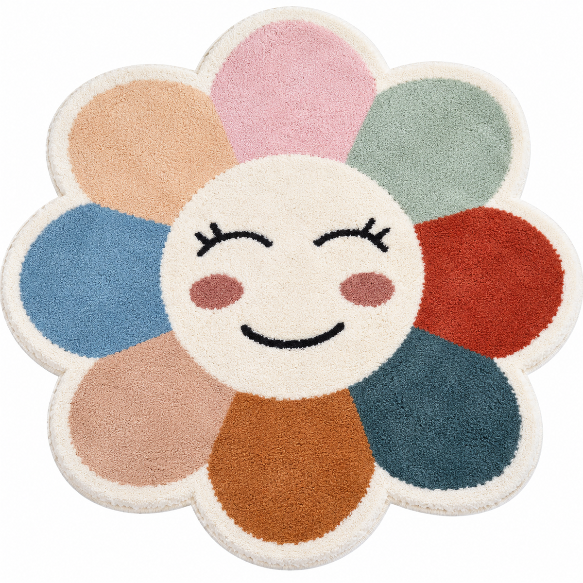 Tapis enfant fleur en laine coloris Pastel, Ø 90 cm, sur fond blanc