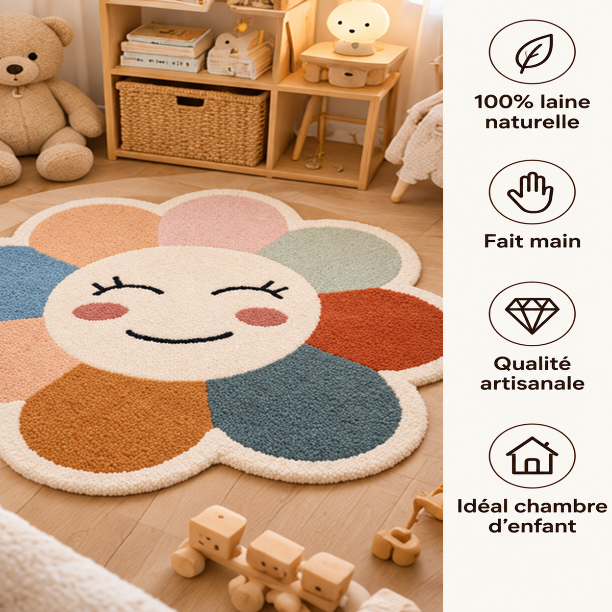 Pastel – tapis fleur tout doux près du lit