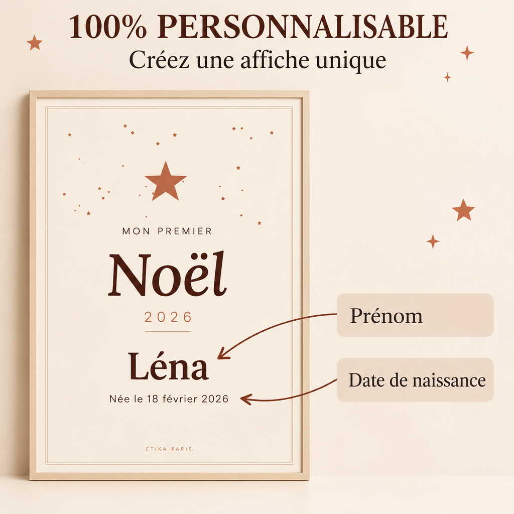 Affiche « Mon premier Noël » personnalisée – prénom & date de naissance