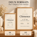 Affiche de baptême personnalisée – prénom, date, lieu, parrain & marraine