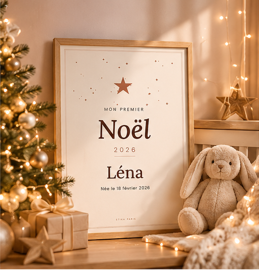 Affiche « Mon premier Noël » personnalisée – prénom & date de naissance