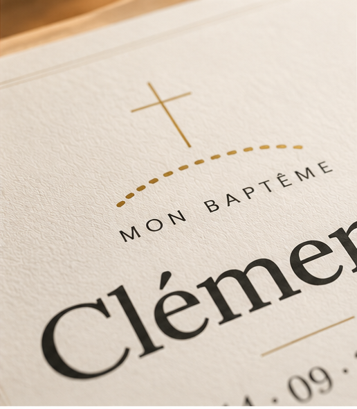 Affiche de baptême personnalisée – prénom, date, lieu, parrain & marraine